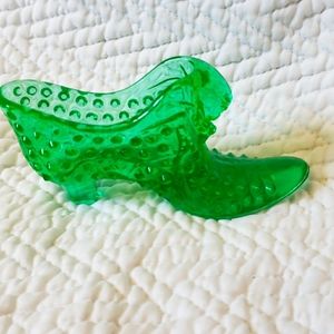 Vintage RARE Fenton Hobnail Shoe "CAT HEAD" Emerald Milk Glass